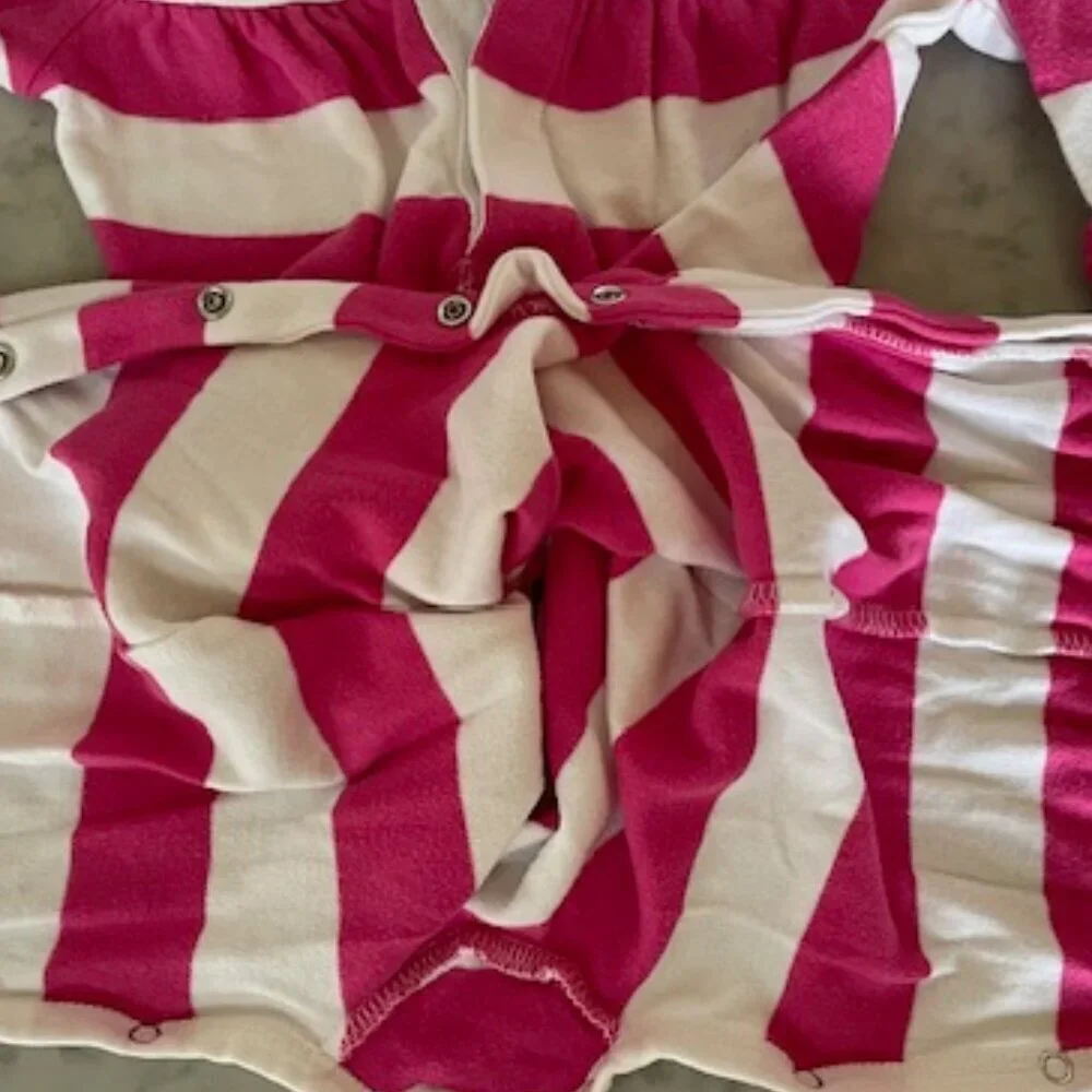 RALPH LAUREN Coverall Romper Long Sleeve Pink White Stripe 9 Mos